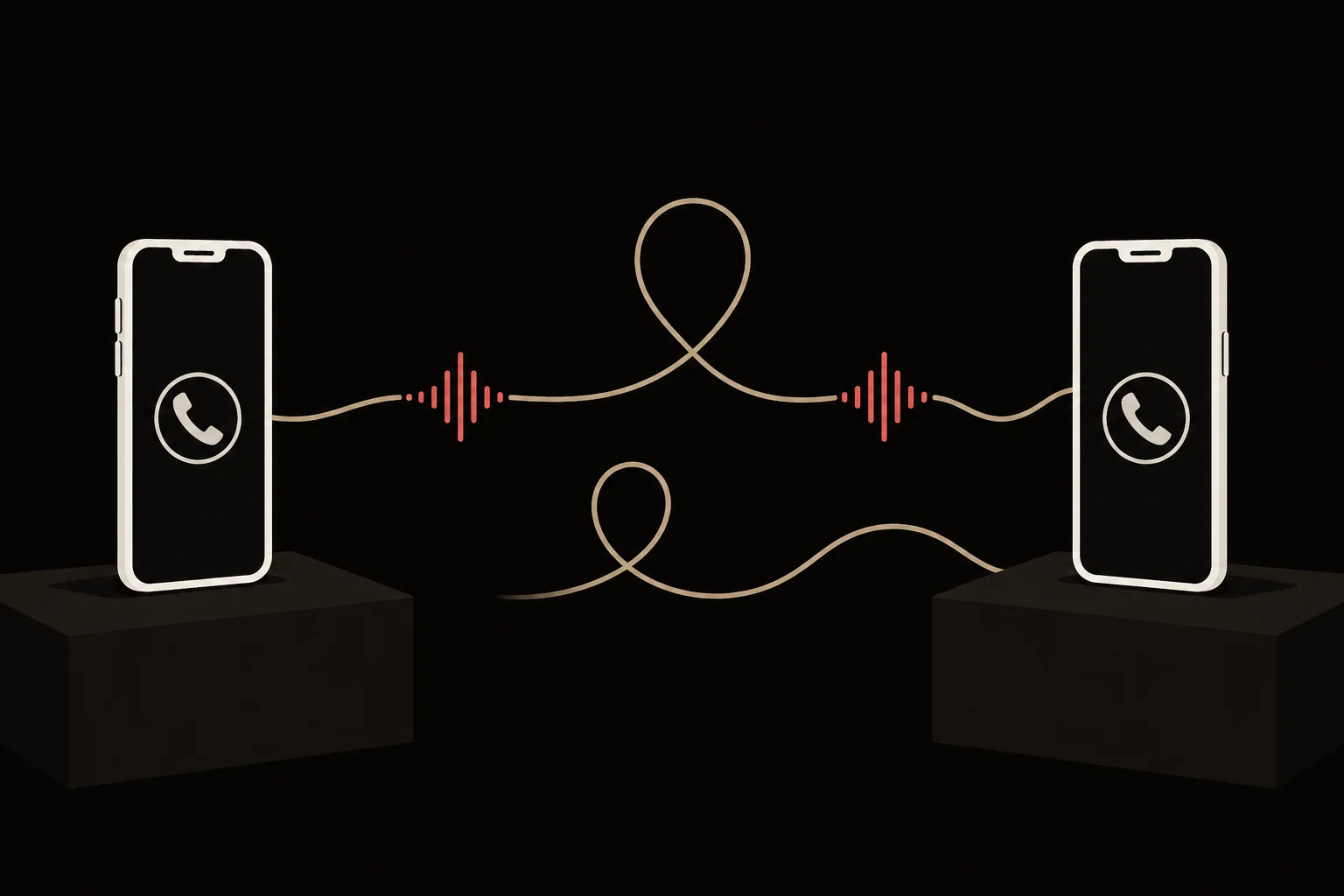 Two phones connected by a live call signal loop